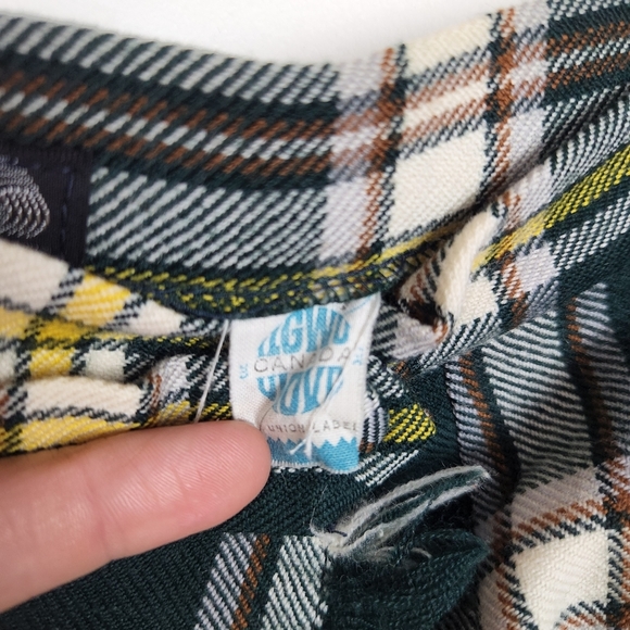 Highland Queen Vintage Green Yellow Plaid Wool Mini Wrap Skirt Sz 8 - Picture 7 of 8